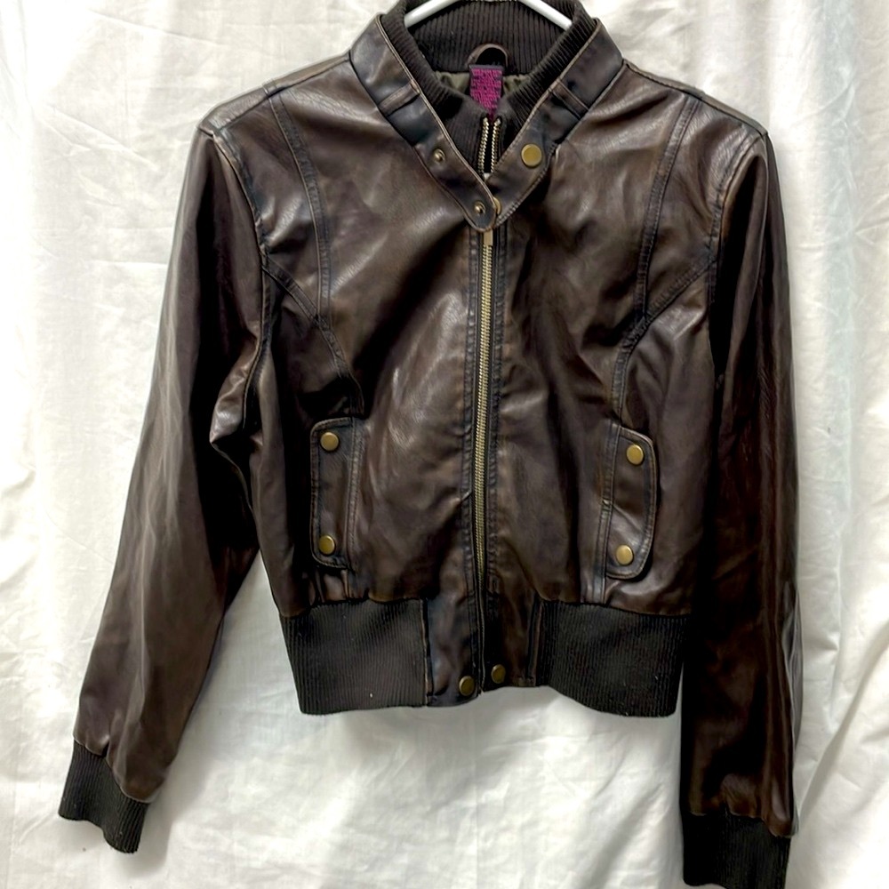 NEU look lined faux leather bomber zip jacket ladies sz L